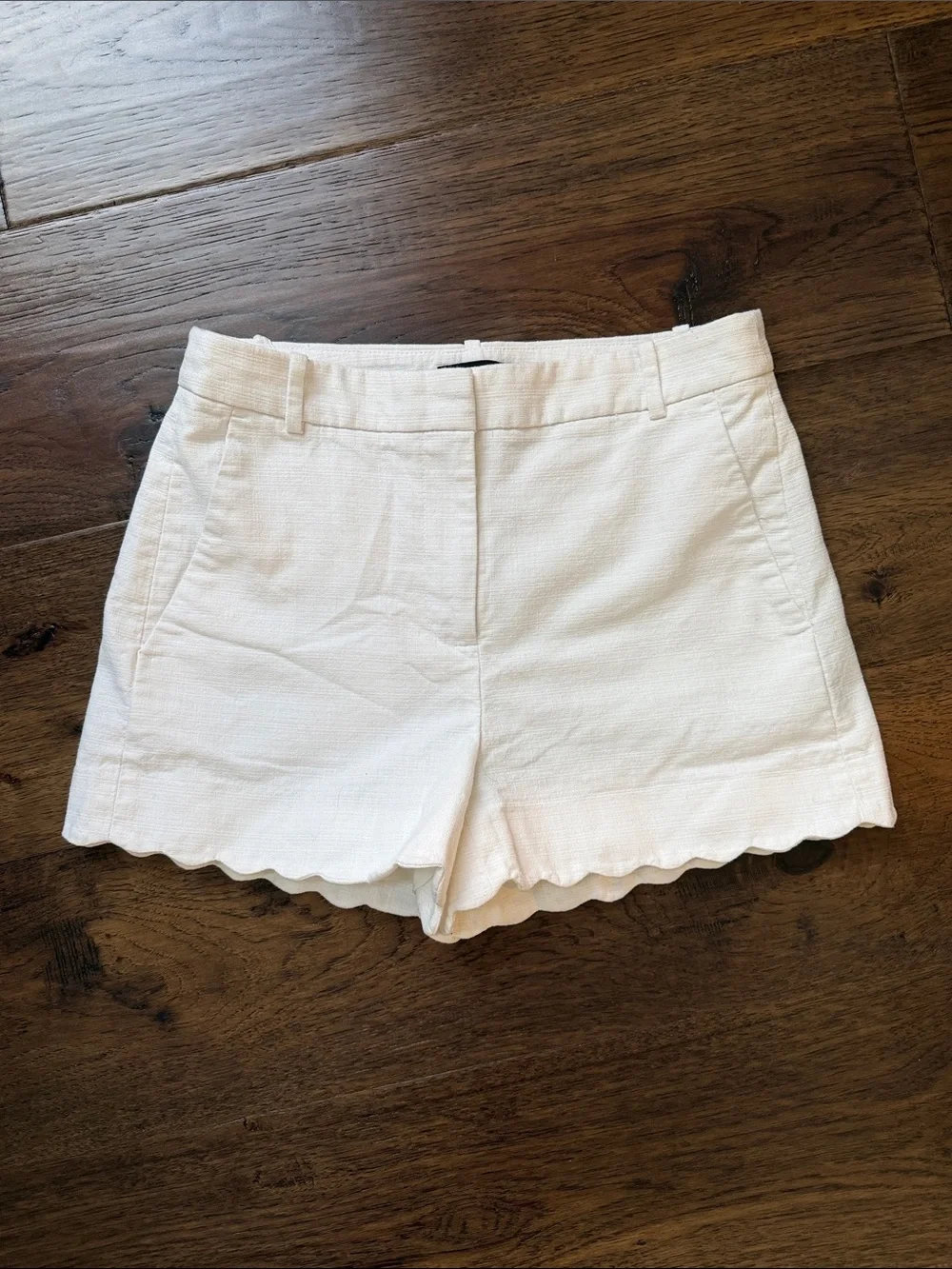 J. Crew White Scalloped-Hem High-Rise Shorts
